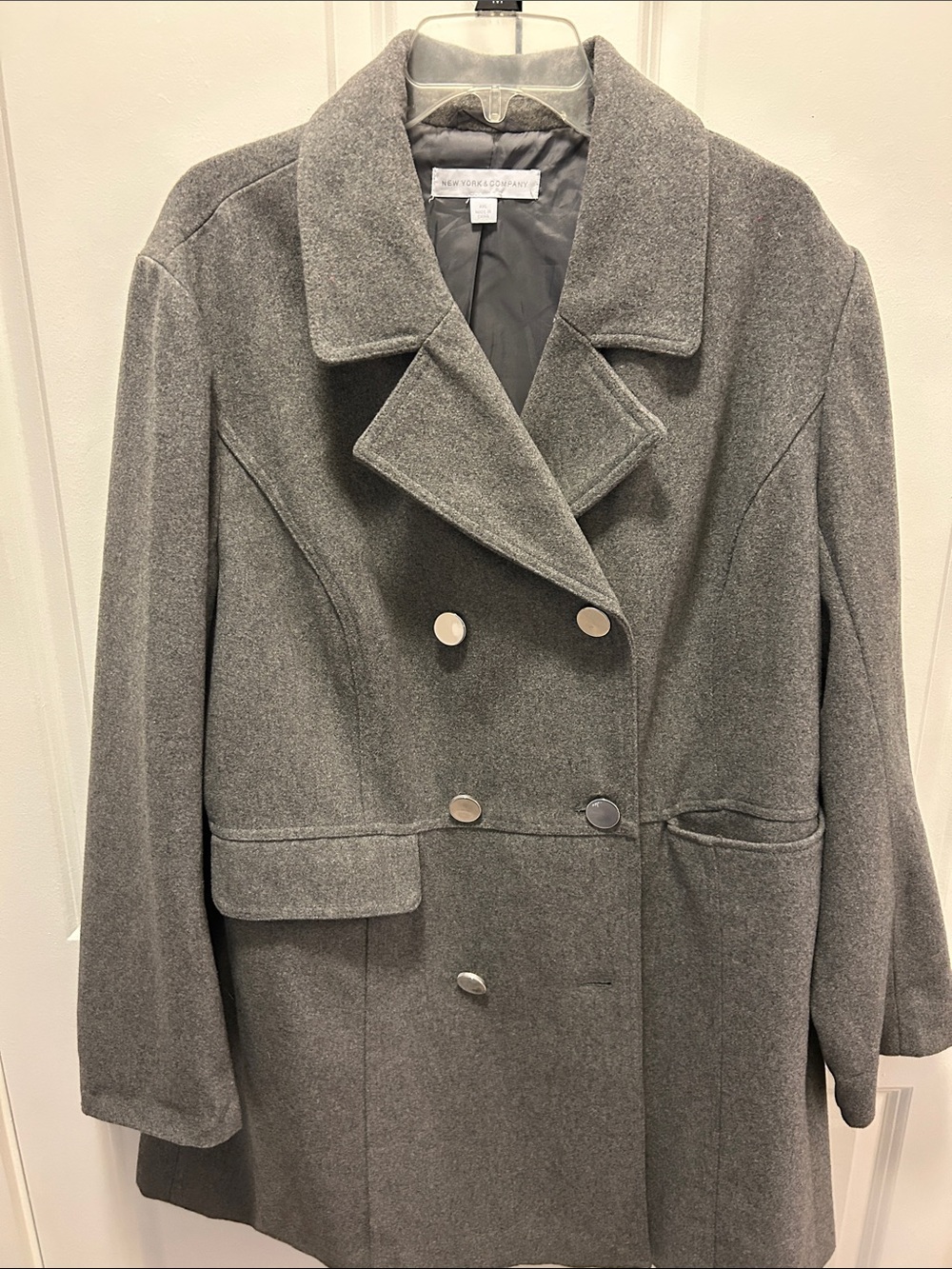 New York & Co. Gray Double-Breasted Pea Coat